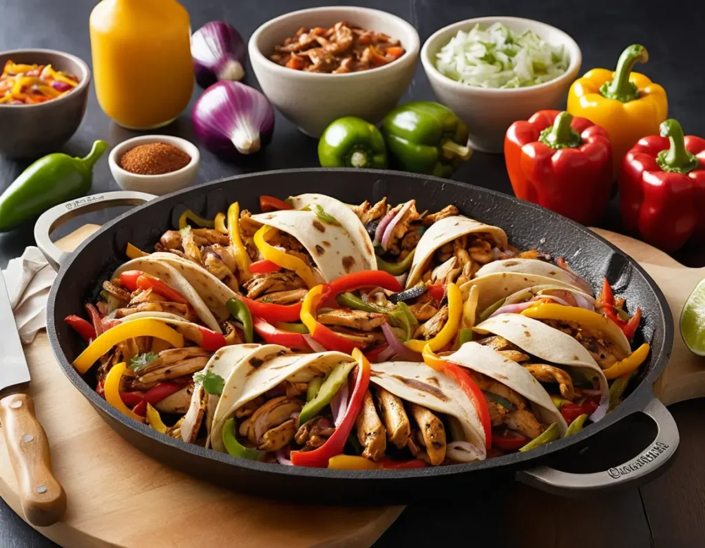 Delicious Blackstone Chicken Fajitas with vibrant bell peppers, onions, and seasoned chicken served on a sizzling hot griddle