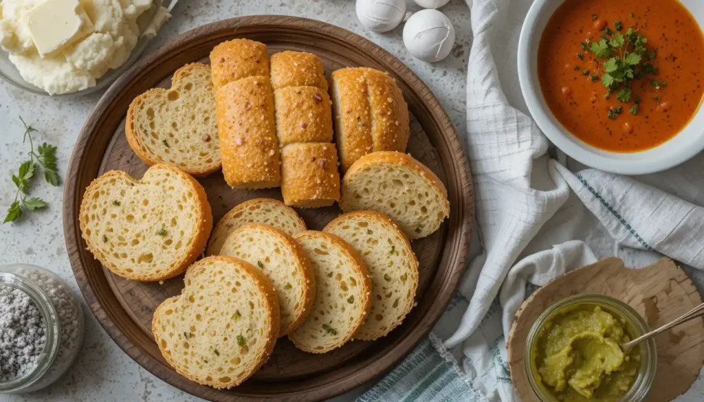 A smiling baker holding a freshly baked vegan jalapeno cheese bread loaf in a cozy kitchen setting.