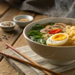 Happy family enjoying a quick ramen noodle bowl recipe for a weeknight dinner rescue.