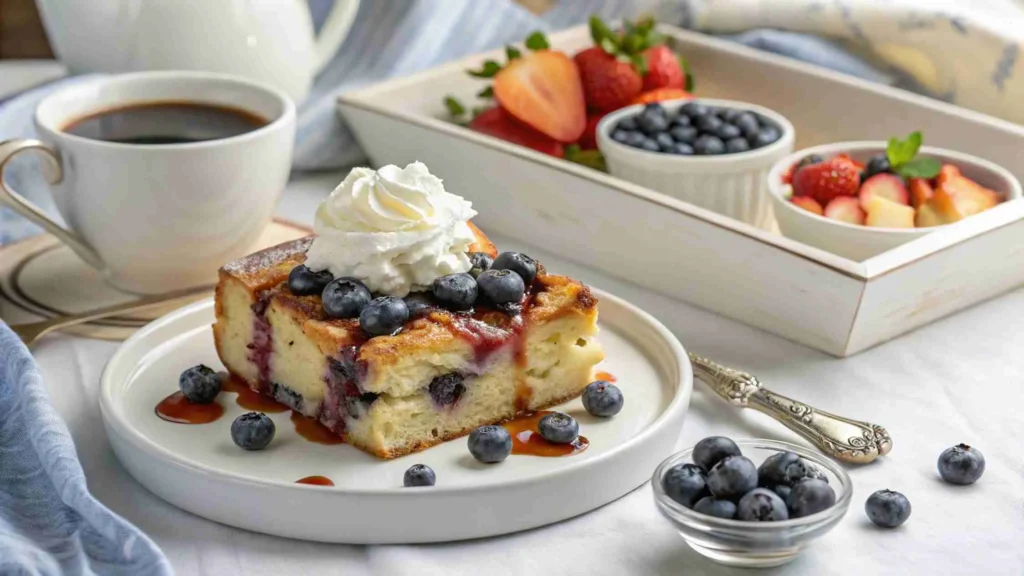 Mini versions of blueberry French toast casserole with topping and flavor variations.