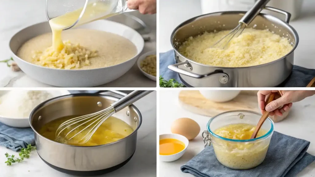 Step-by-step cooking process of making creamy pastina