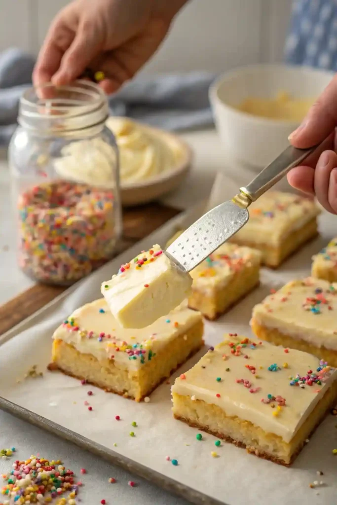 Frosting and finishing Unicorn Bars with tips in action