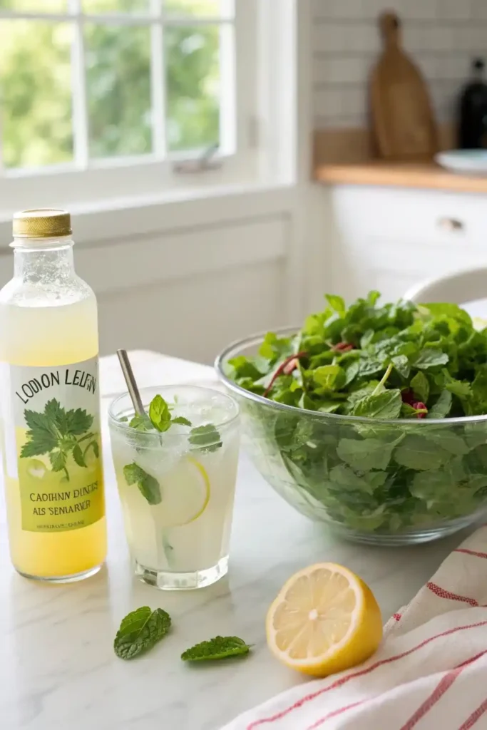 Lemon balm used in lemonade, salad, and a DIY skincare jar
