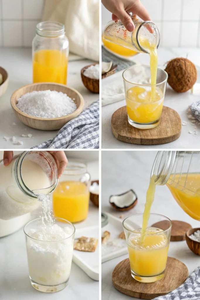 Glass of cortisol cocktail on kitchen counter with citrus and wellness items