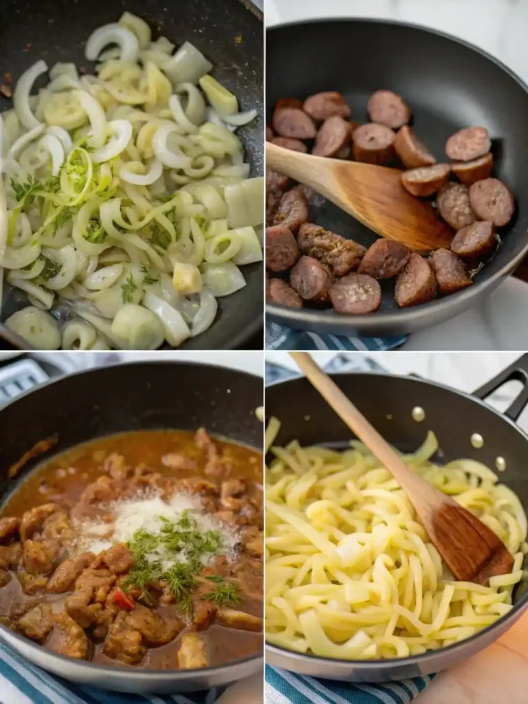 Cooking steps for making creamy Calabrian chili pappardelle pasta.