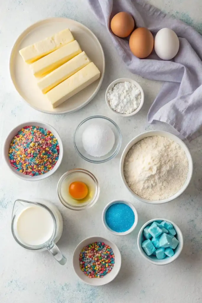 Ingredients for Unicorn Bars arranged on a kitchen surface