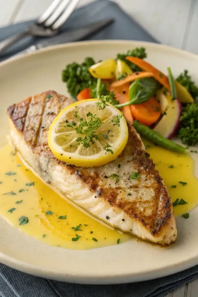 Blackened amberjack filet in a cast-iron skillet with Cajun spices