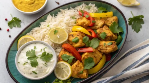 Quick Recipe Jalbiteworldfood one-pan skillet bursting with colorful vegetables, chicken, and creamy sauce