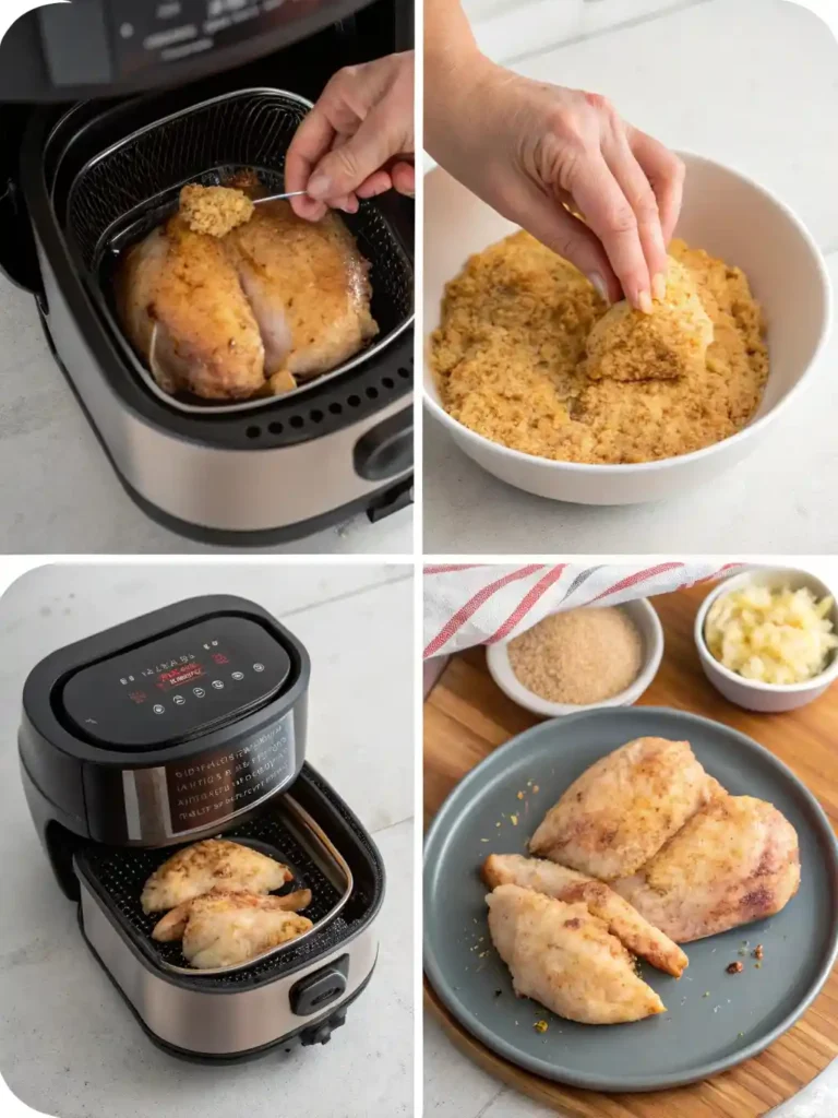 Step-by-step process of air frying chicken
