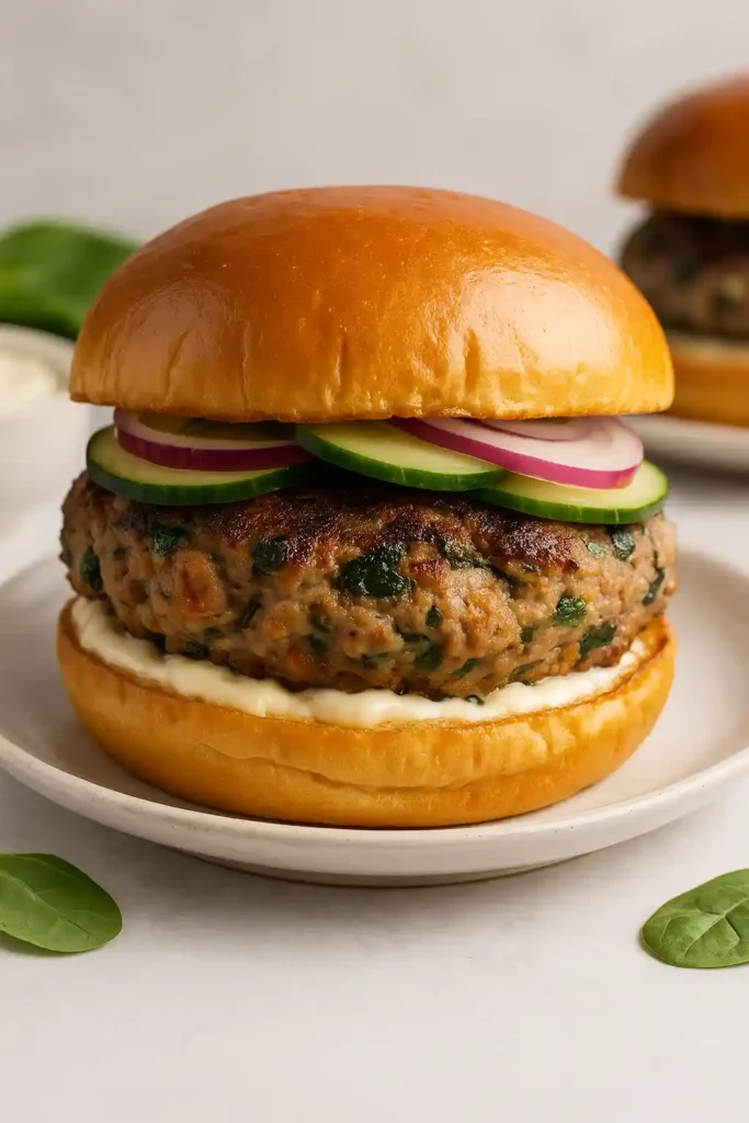 Serving suggestions and storage options for spinach and feta turkey burgers