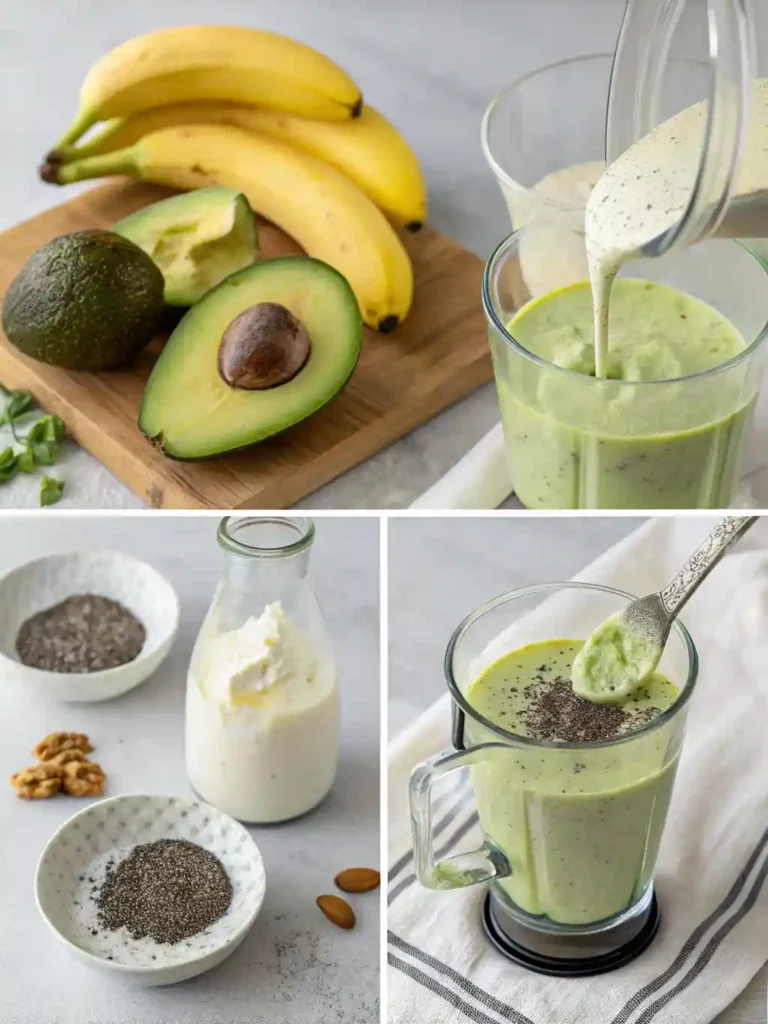 Step-by-step avocado banana smoothie recipe images