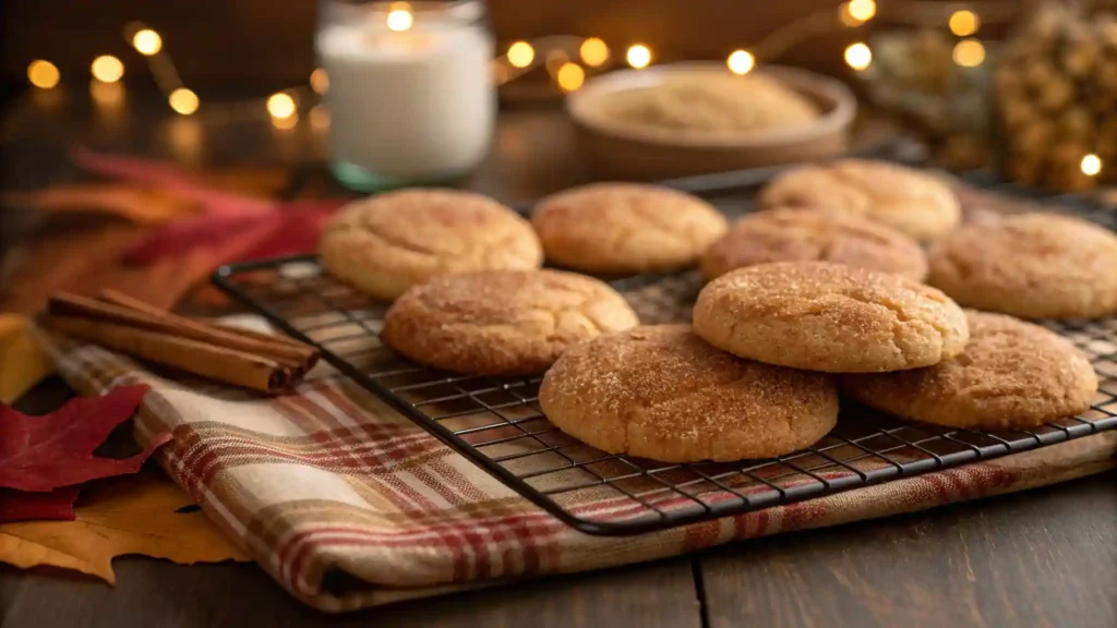 A stack of soft and chewy snickerdoodle cookies coated in cinnamon sugar on a vintage plate.