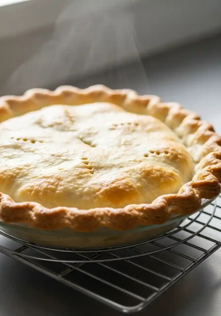Golden brown, blind-baked pie crust cooling on a wire rack.
