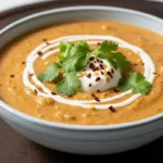 A close-up, appetizing image of creamy white chicken chili topped with fresh cilantro and Greek yogurt in a rustic bowl.