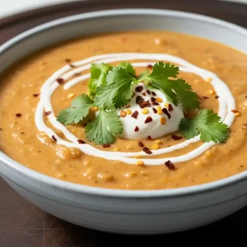 A close-up, appetizing image of creamy white chicken chili topped with fresh cilantro and Greek yogurt in a rustic bowl.