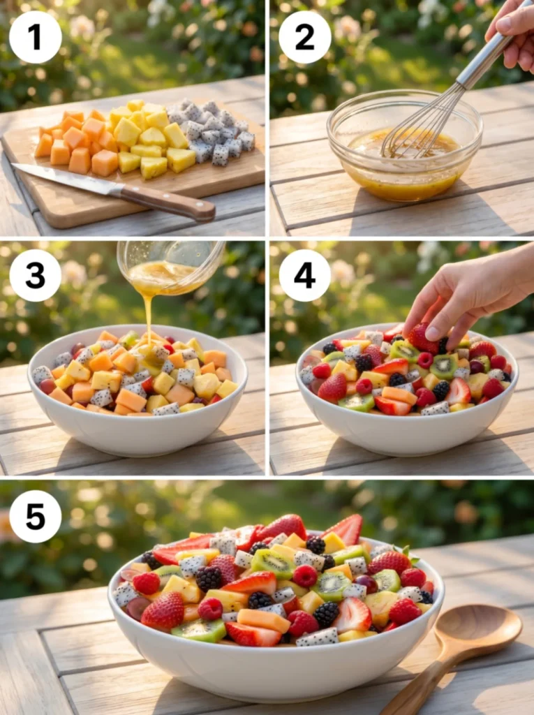 step_by_step_summer_fruit_salad_recipe_collage
