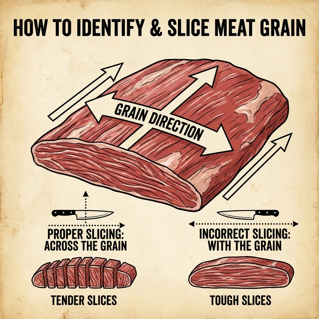 Diagram showing how to identify the grain of the meat for proper slicing