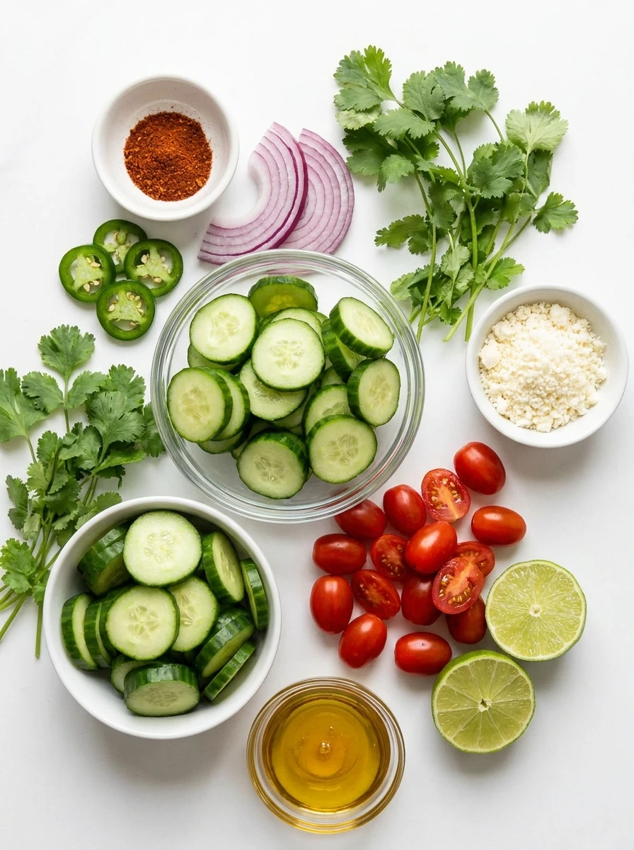 Fresh ingredients for Mexican cucumber salad