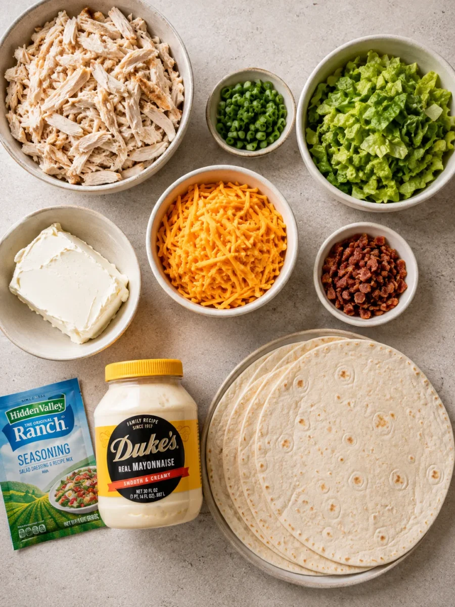 A four-step grid showing the process of mixing, filling, rolling, and slicing chicken pinwheels.
