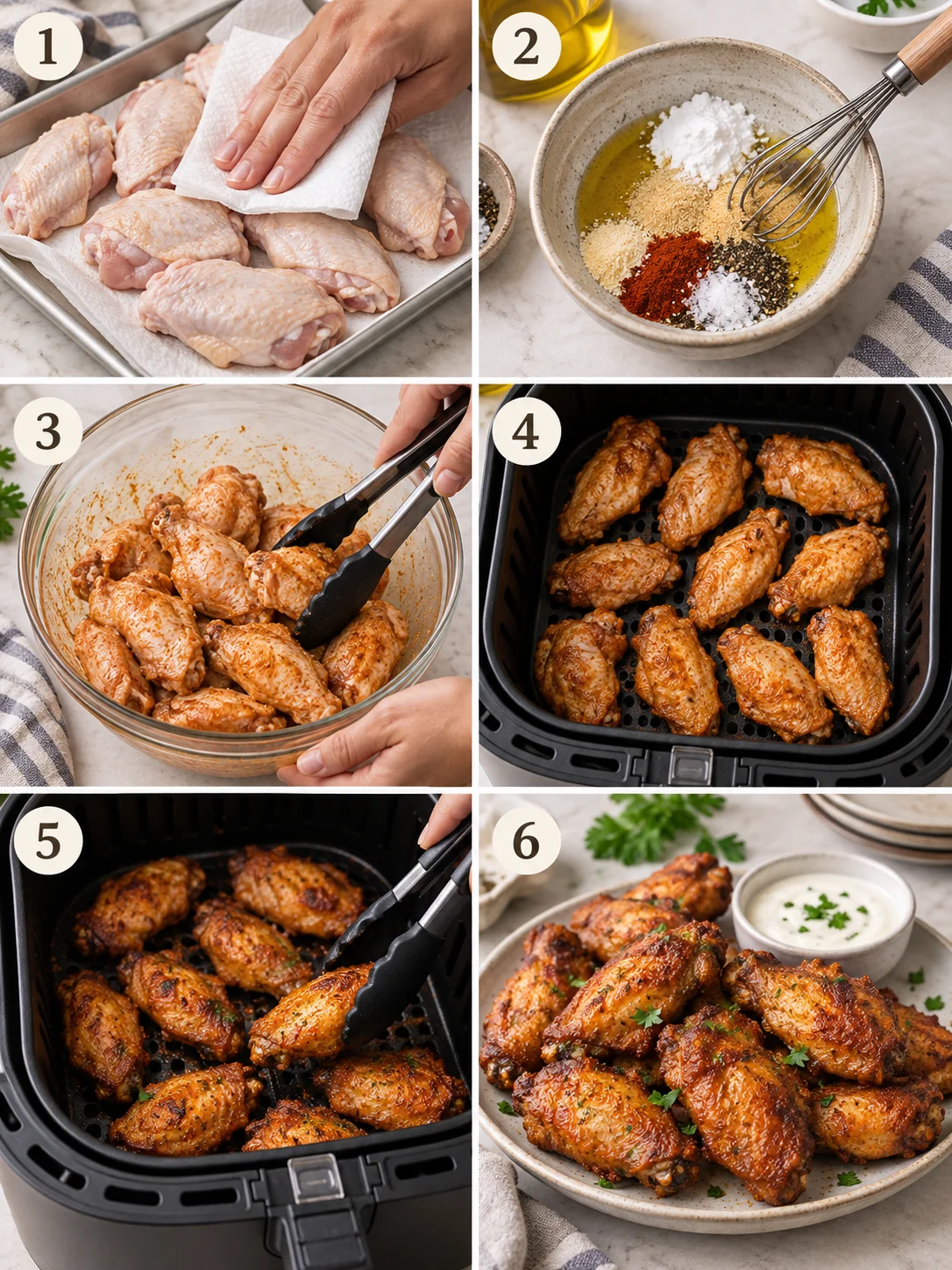 Step-by-step instructions for making air fryer chicken wings