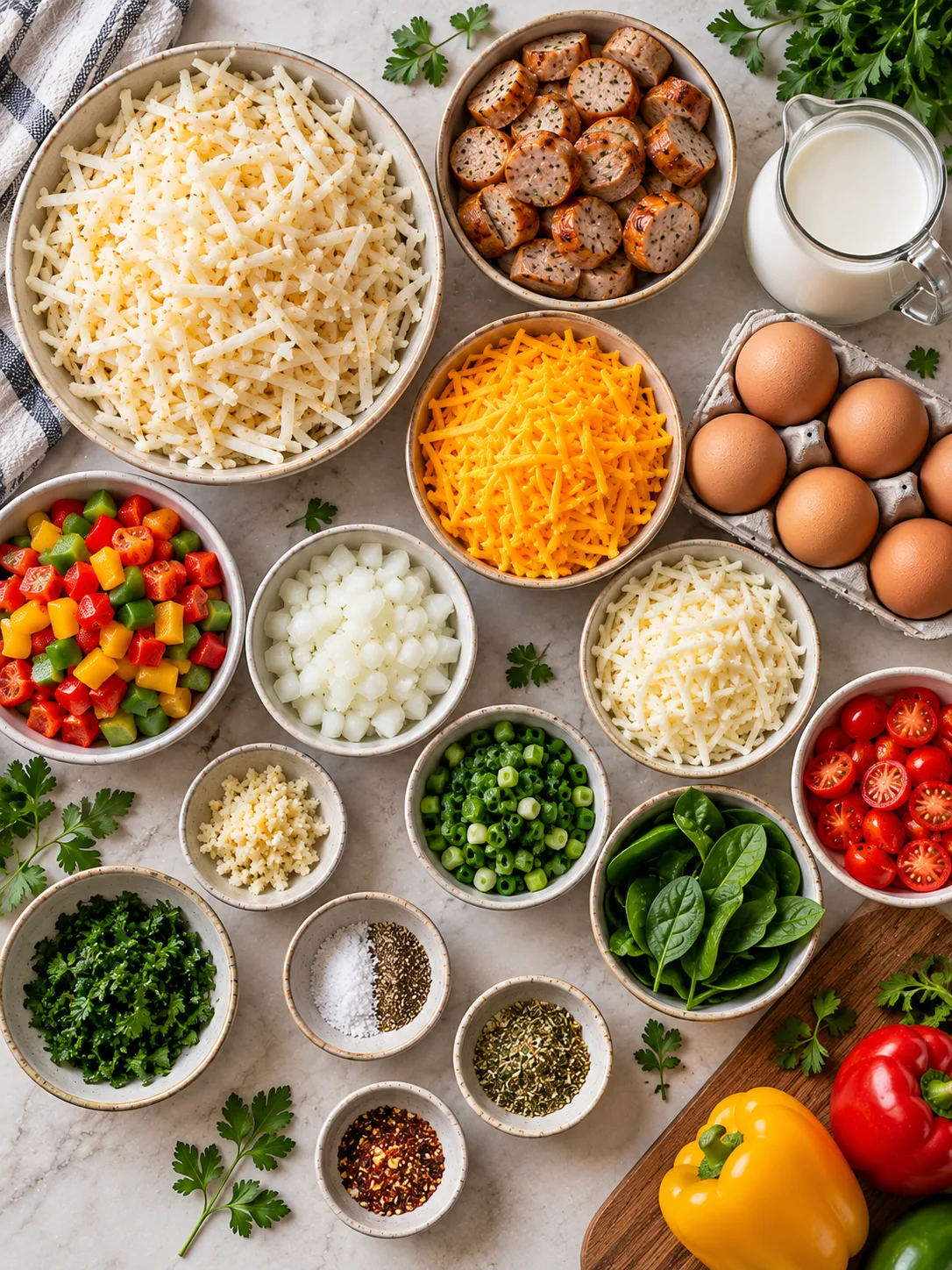 Breakfast Casserole Ingredients Flat Lay Image