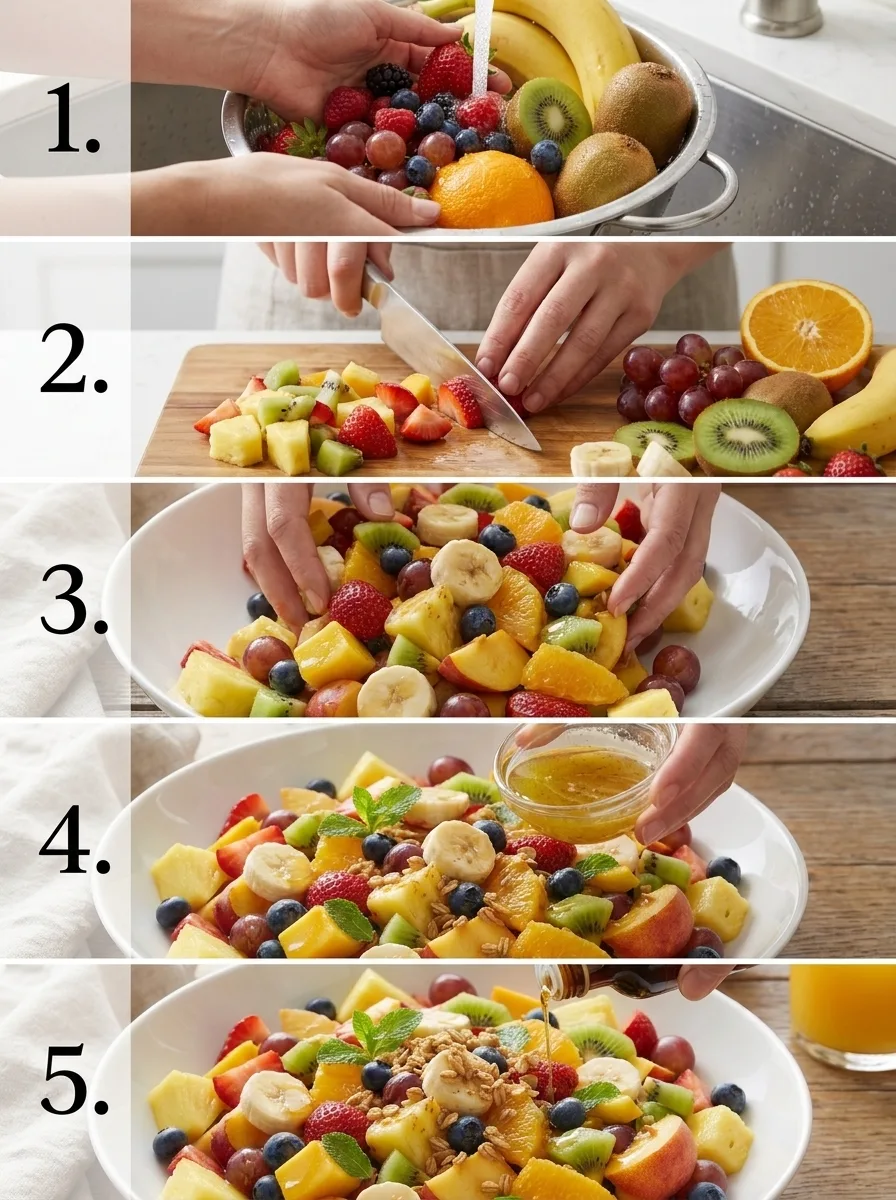 Breakfast Fruit Salad Process Collage Image