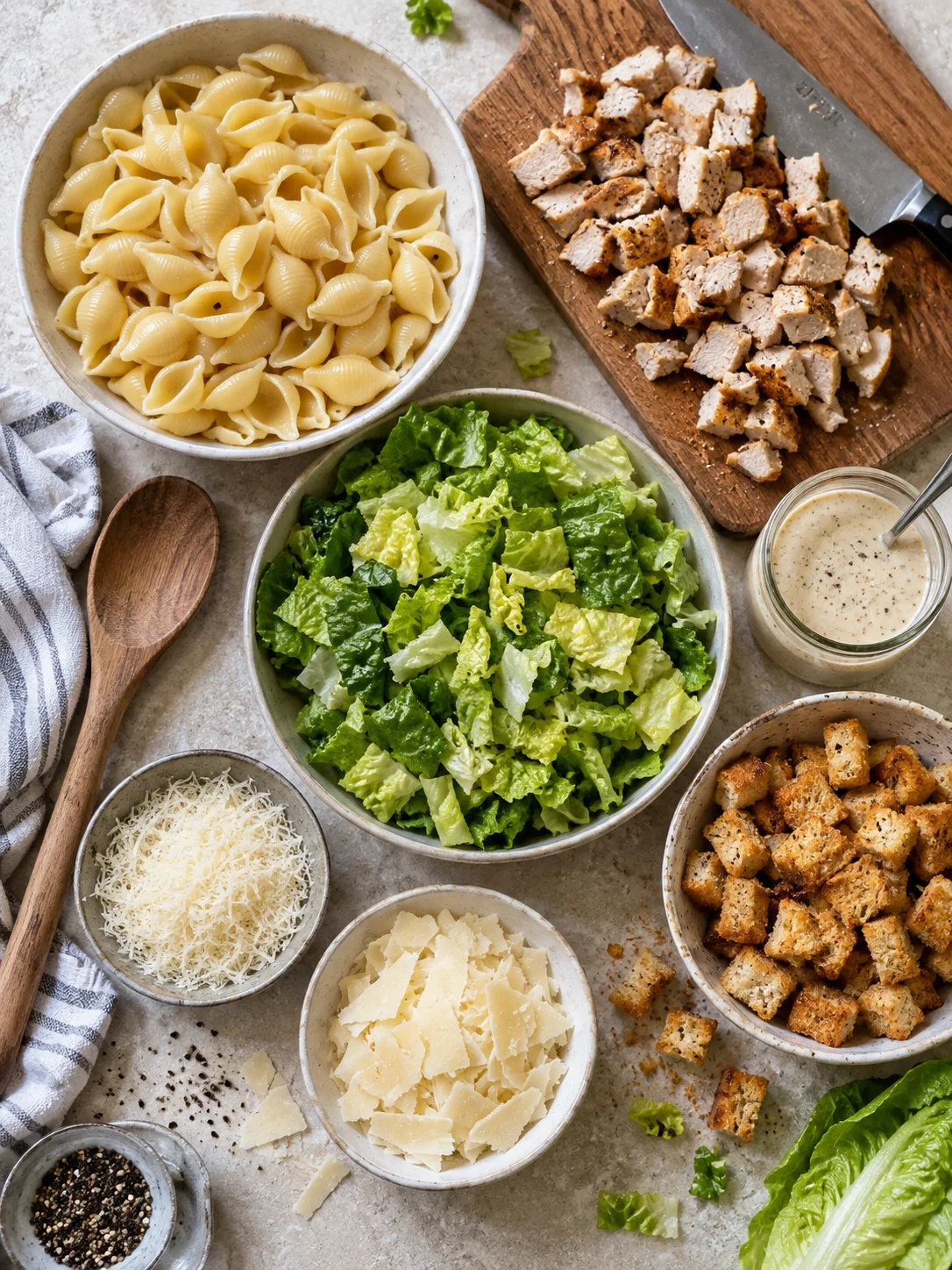 Chicken Caesar Pasta Salad Ingredients Image