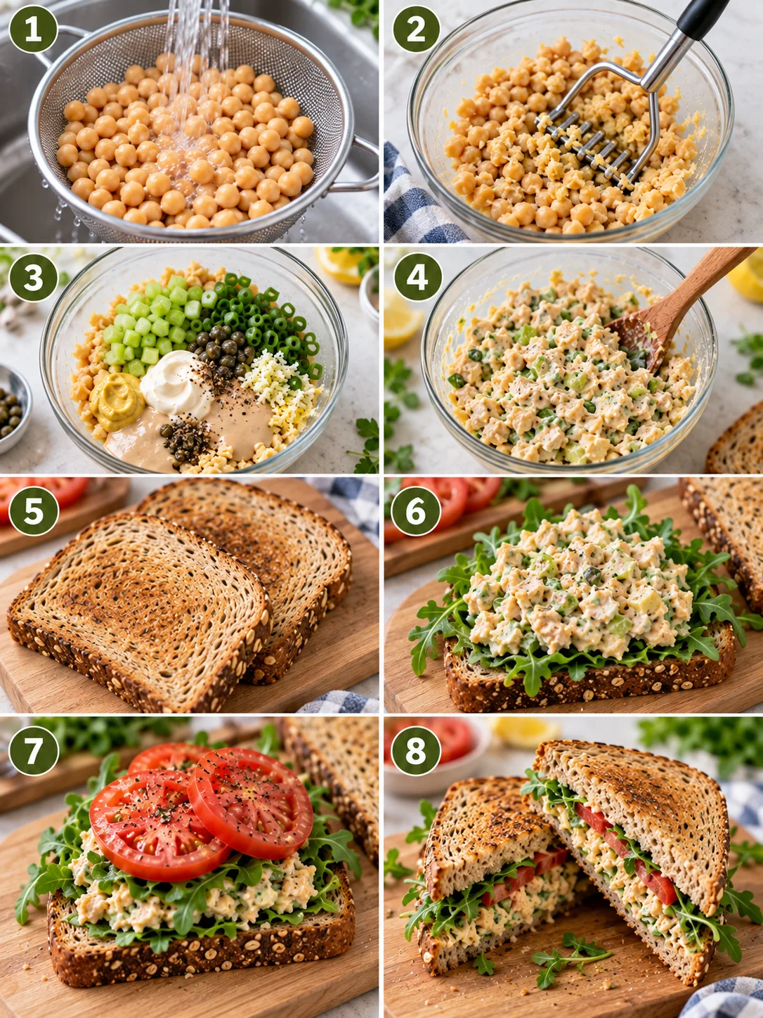 Chickpea Salad Sandwich Process Collage