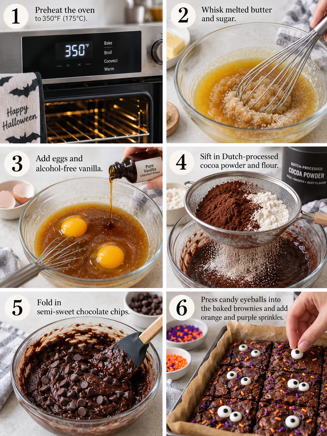 Step-by-step instructions for making Halloween brownies