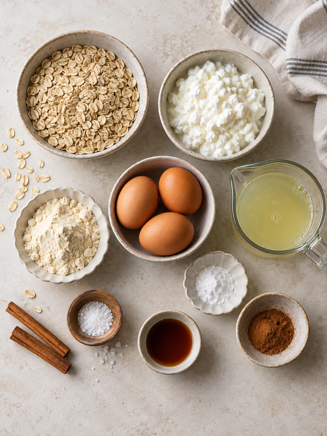 Flat-lay of ingredients for high protein waffles