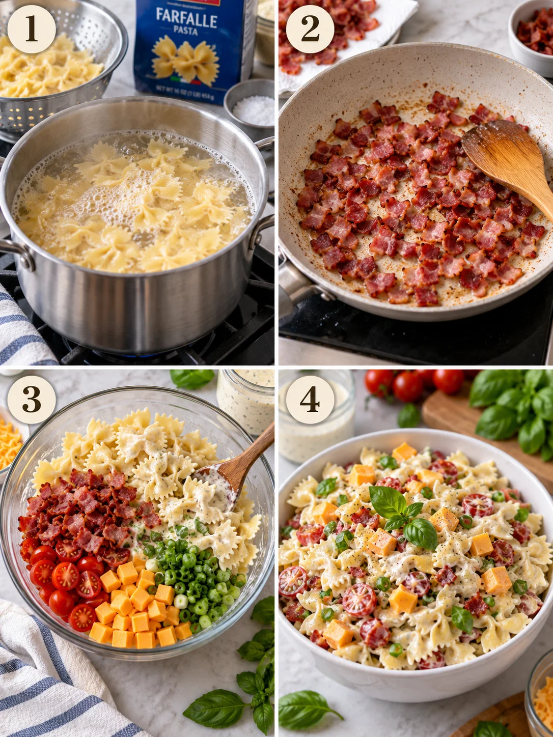 Kid Friendly Pasta Salad Process Collage Image