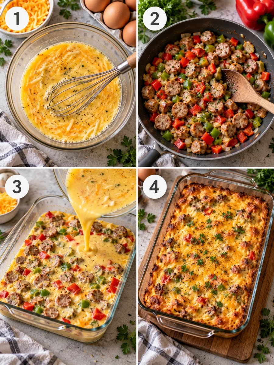 Step-by-step instructions for making make ahead breakfast casserole