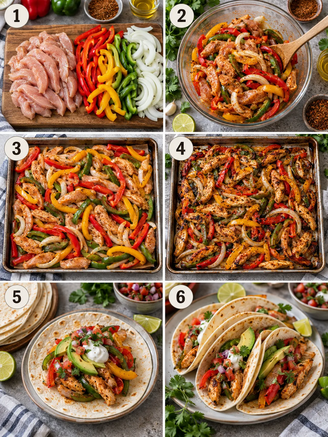Sheet Pan Chicken Fajitas Process Collage Image