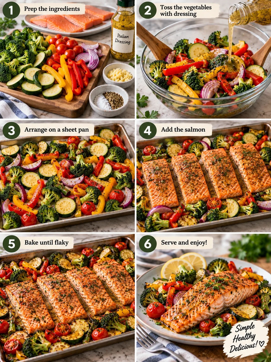 Sheet Pan Salmon Recipe Process Collage