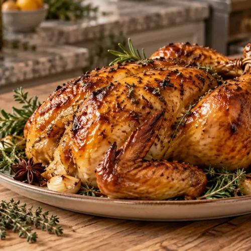 A beautifully styled, plated serving of homemade Easy Christmas Chicken Recipe ready to enjoy
