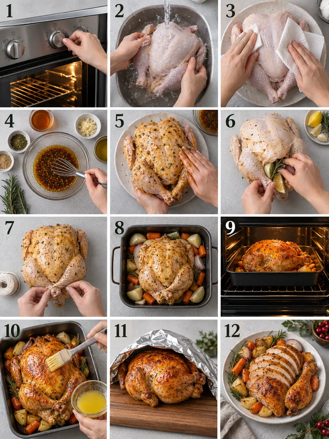 Step-by-step visual cooking guide showing key preparation stages for Easy Christmas Chicken Recipe