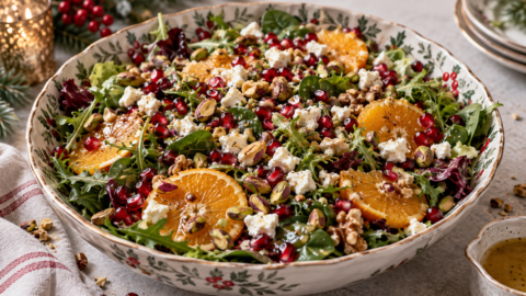 Christmas Food Ideas:A beautifully styled, plated serving of homemade Easy Christmas Salad Recipe ready to enjoy