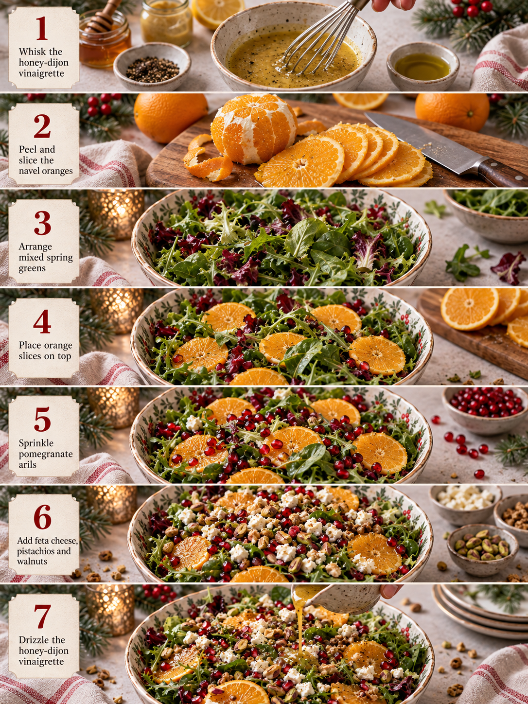 Step-by-step visual cooking guide showing key preparation stages for Easy Christmas Salad Recipe