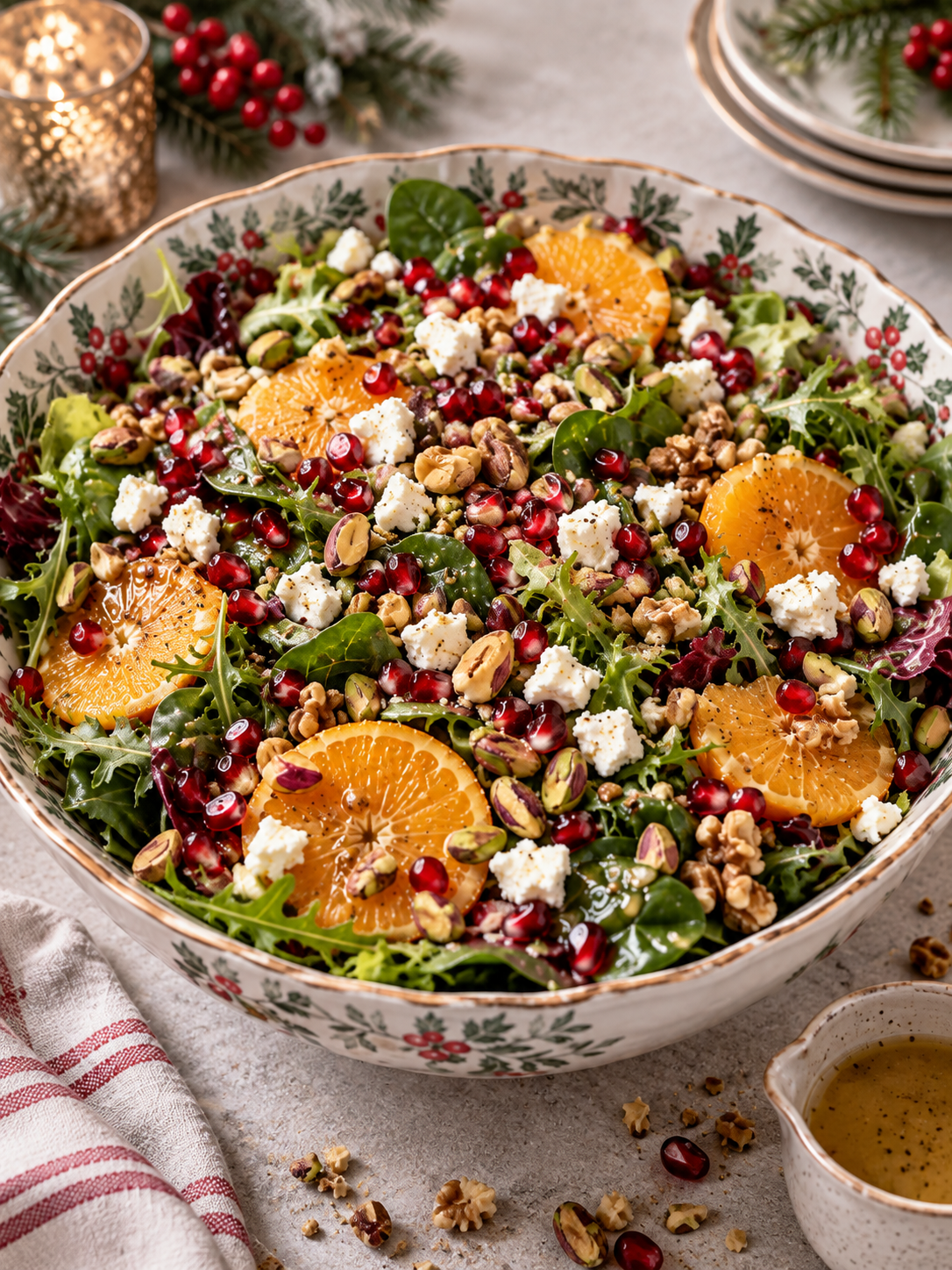Stored leftovers of Easy Christmas Salad Recipe packed in an airtight glass container