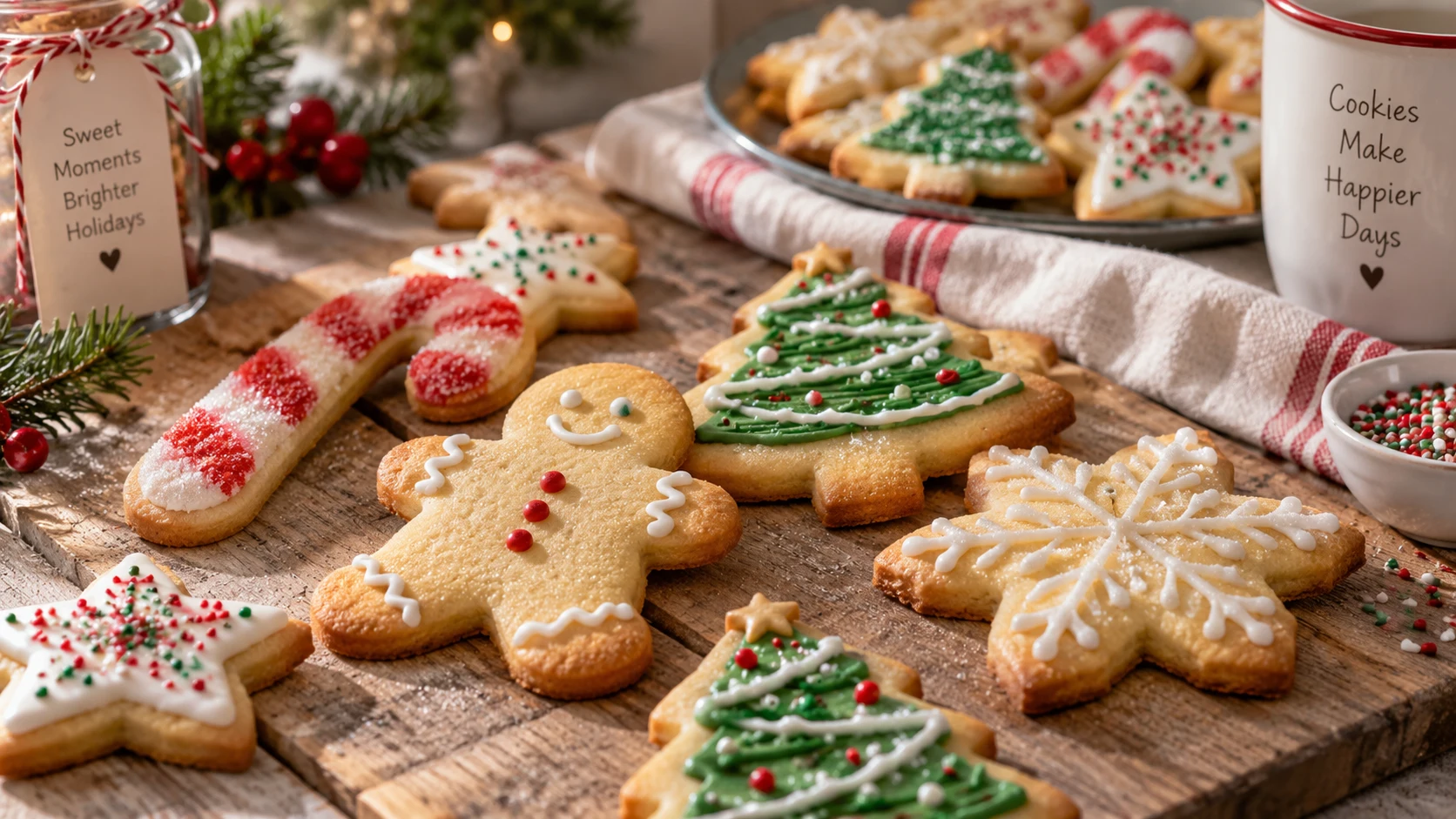 A beautifully styled, plated serving of homemade Easy Christmas Sugar Cookies Recipe ready to enjoy