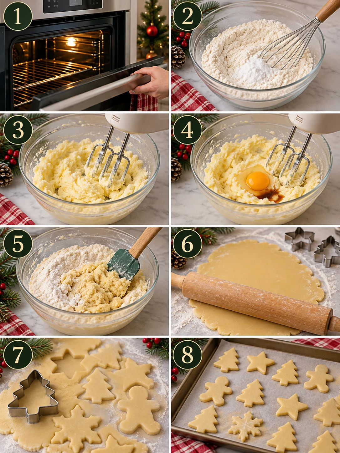 Step-by-step visual cooking guide showing key preparation stages for Easy Christmas Sugar Cookies Recipe