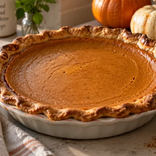 A beautifully styled, plated serving of homemade Easy Pumpkin Pie Recipe for Thanksgiving ready to enjoy