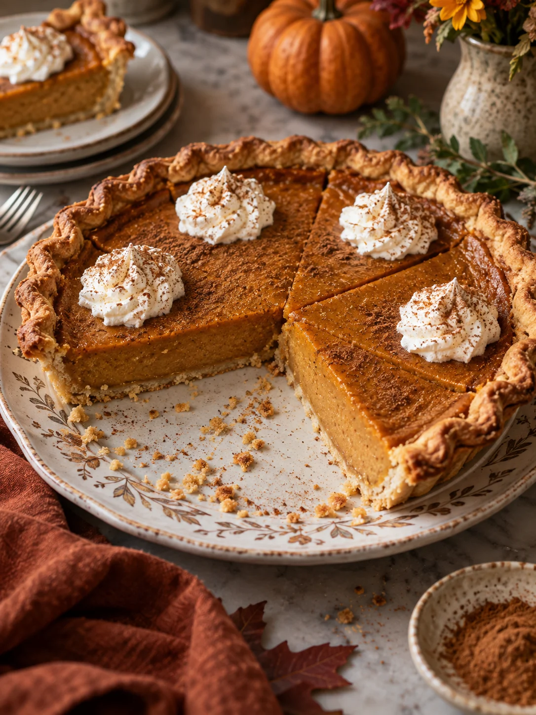 Stored leftovers of Easy Pumpkin Pie Recipe for Thanksgiving packed in an airtight glass container
