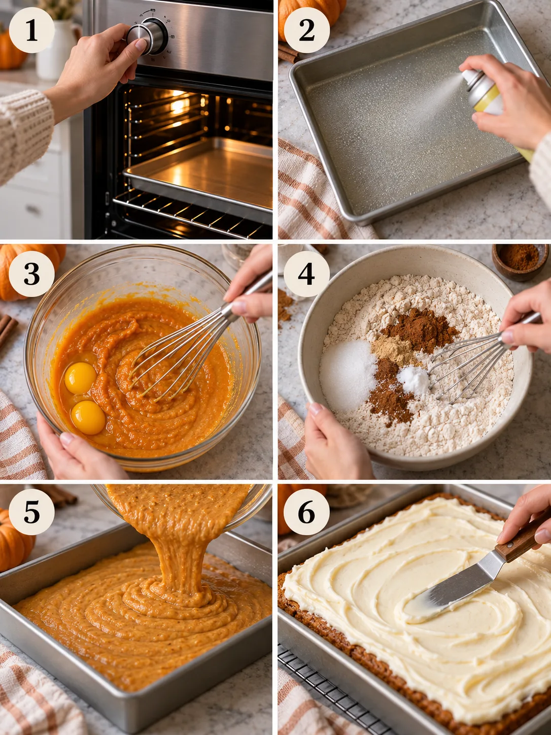 Step-by-step visual cooking guide showing key preparation stages for Pumpkin Bars Recipe | Easy Fall Dessert