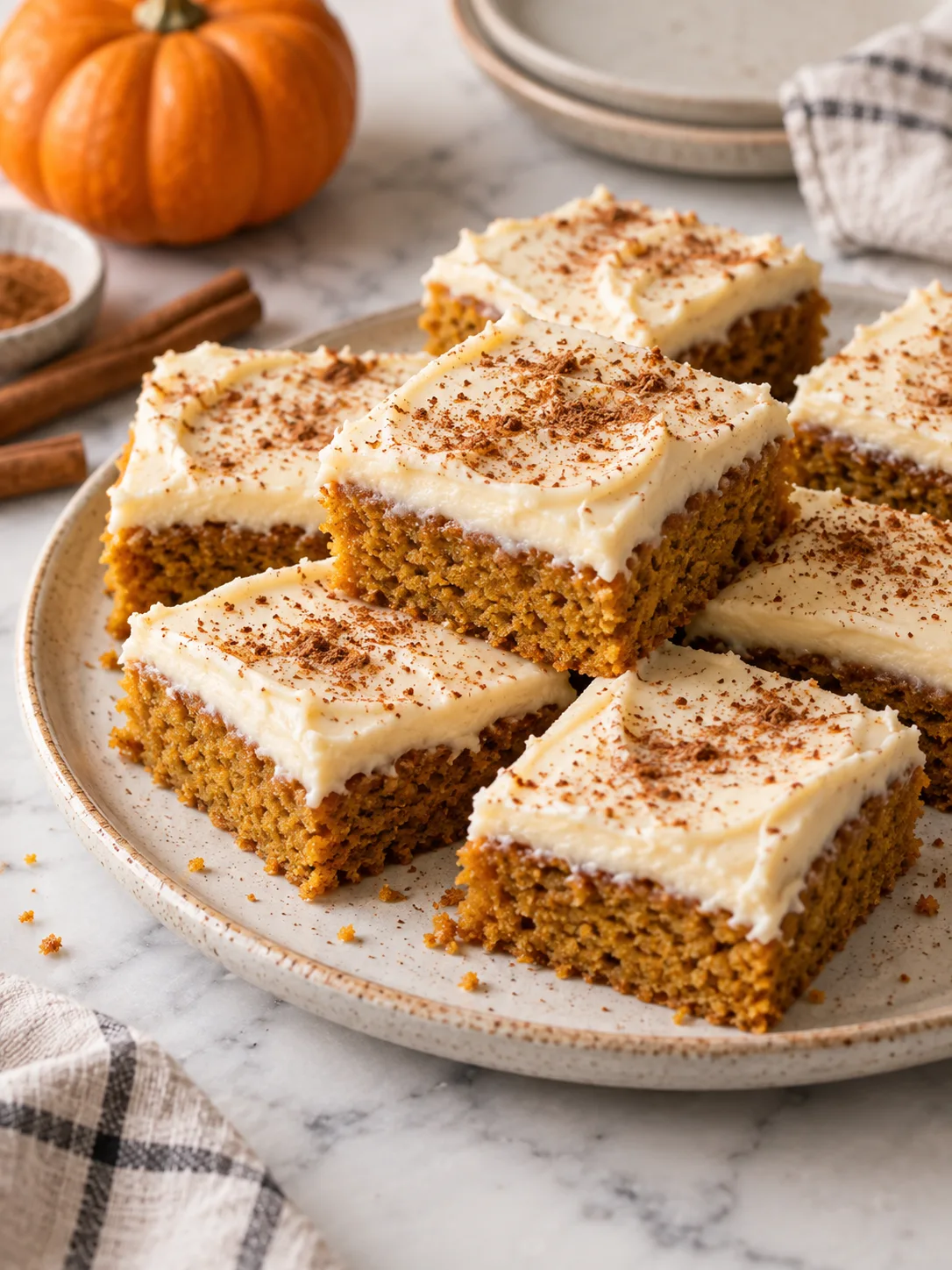 Stored leftovers of Pumpkin Bars Recipe | Easy Fall Dessert packed in an airtight glass container