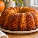 A beautifully styled, plated serving of homemade Pumpkin Bundt Cake | Easy Fall Cake Recipe ready to enjoy