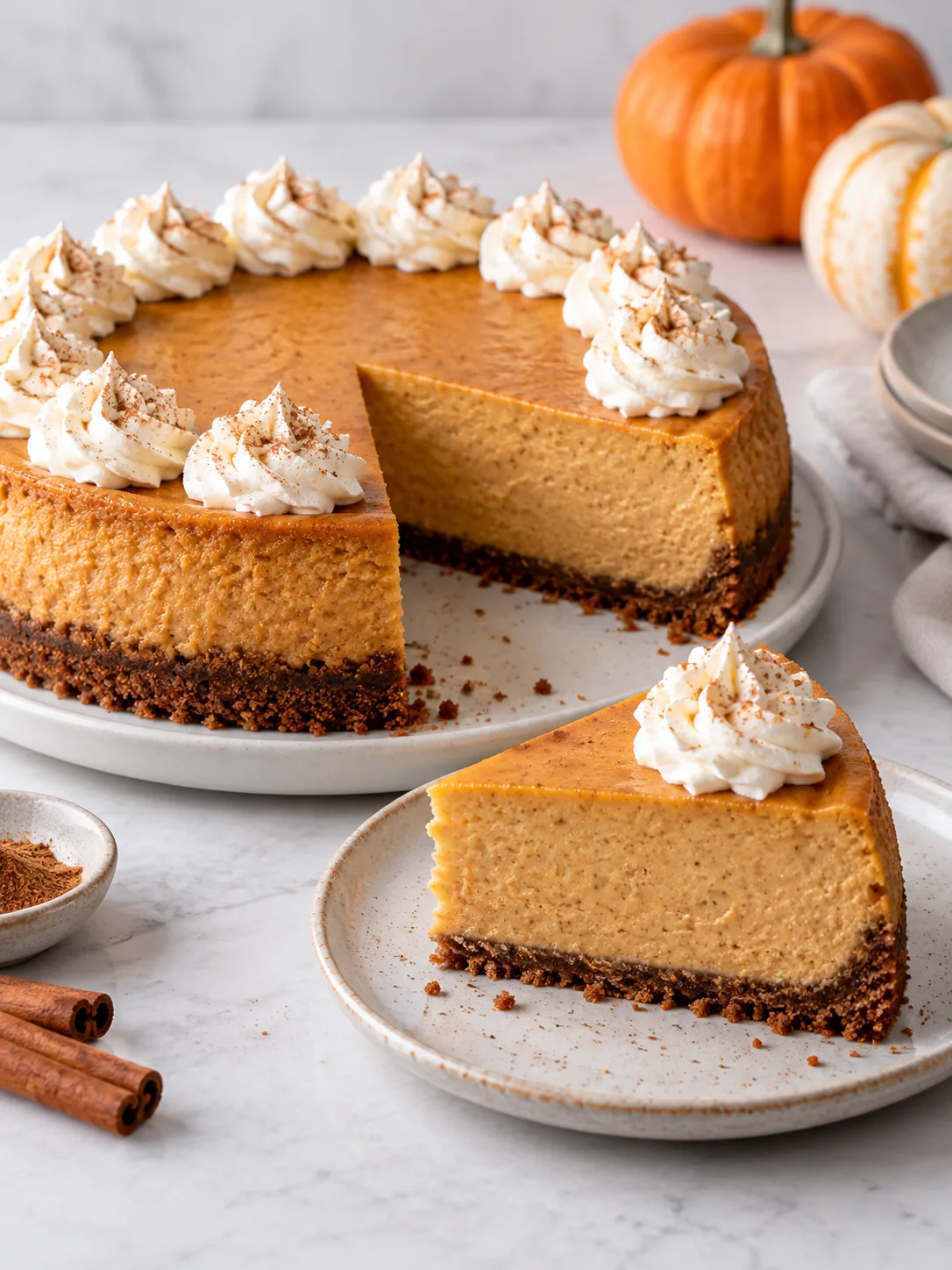 Stored leftovers of Pumpkin Cheesecake | Easy Fall Dessert Recipe packed in an airtight glass container