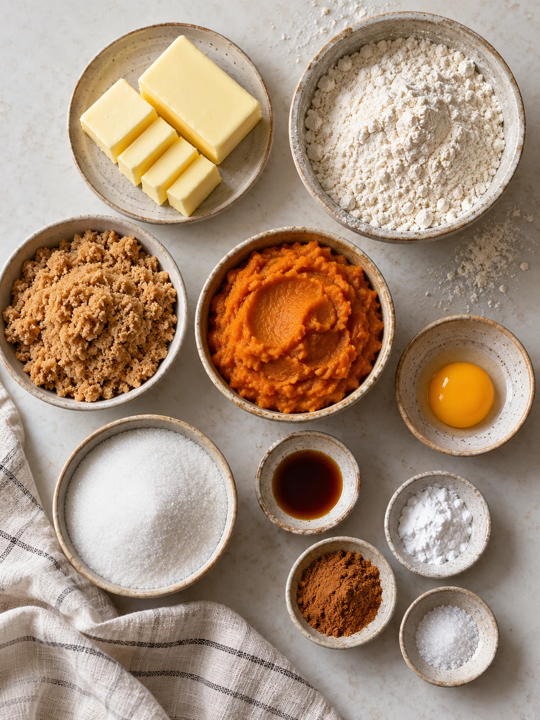Flat-lay arrangement of fresh raw ingredients for preparing Pumpkin Cookies Recipe | Easy Fall Cookies