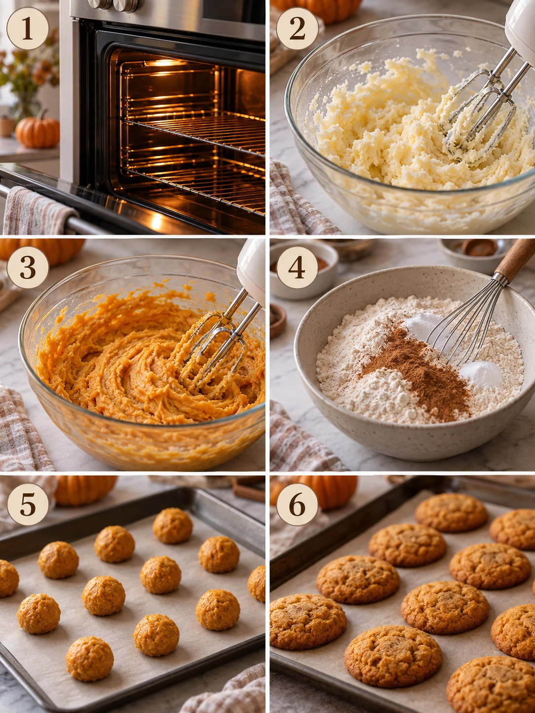 Step-by-step visual cooking guide showing key preparation stages for Pumpkin Cookies Recipe | Easy Fall Cookies