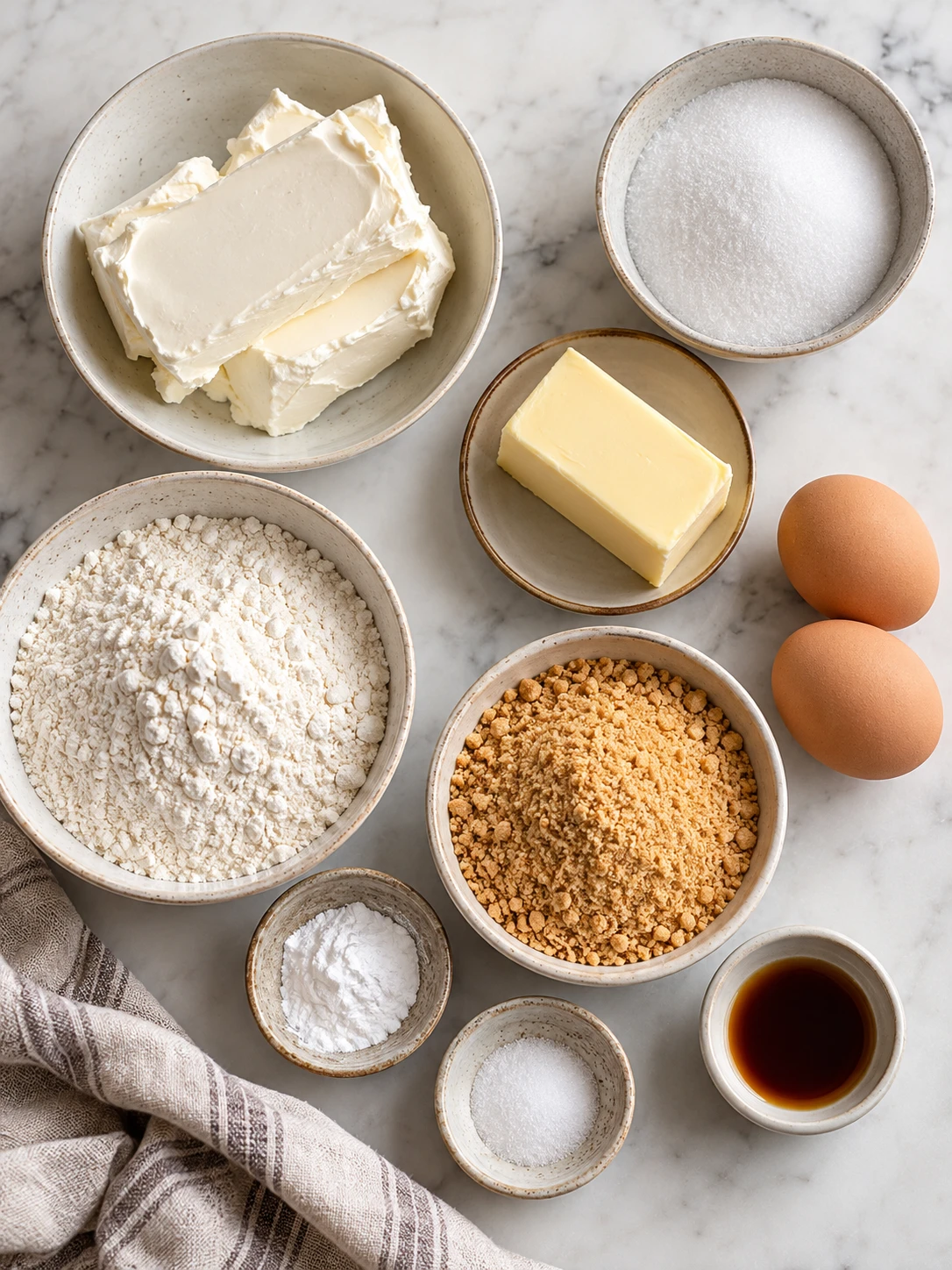 Ingredients for the cheesecake cookies recipe, including cream cheese, sugar, and graham cracker crumbs